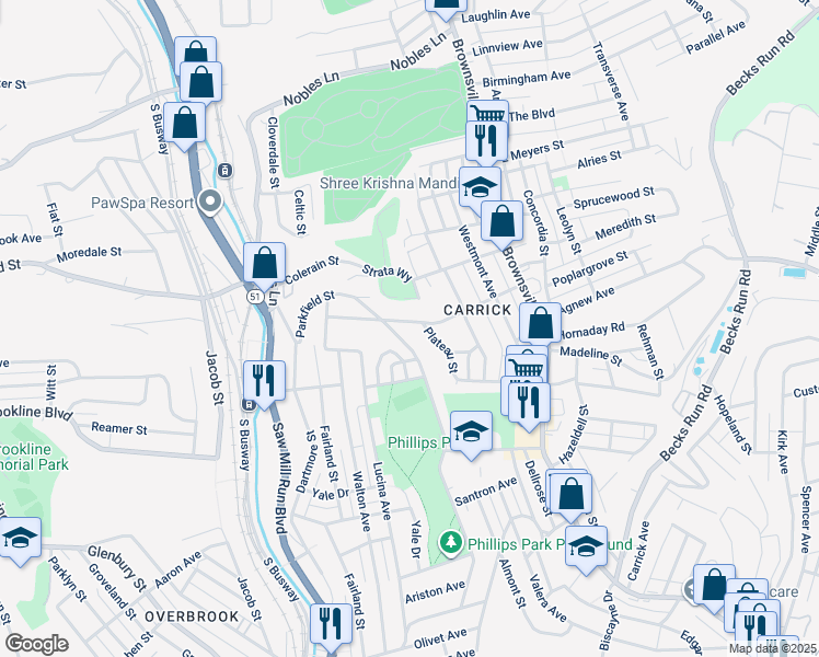 map of restaurants, bars, coffee shops, grocery stores, and more near 313 Copperfield Avenue in Pittsburgh