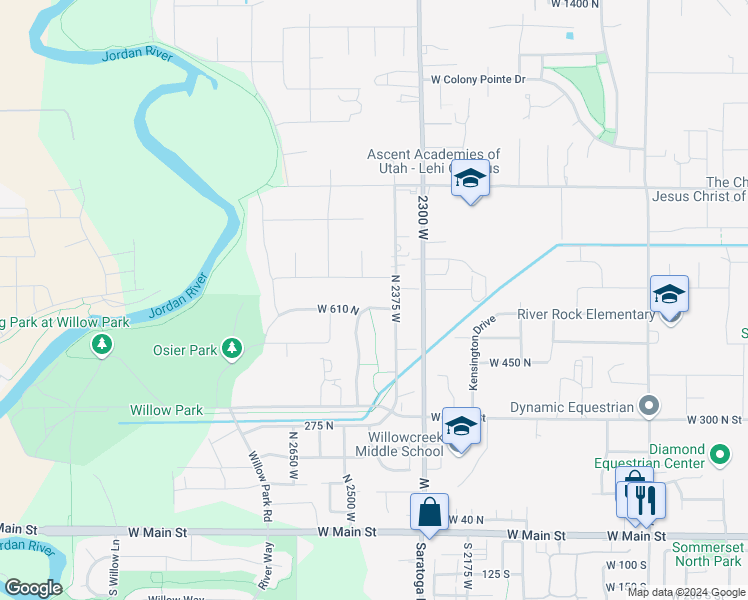 map of restaurants, bars, coffee shops, grocery stores, and more near 2422 West 610 North in Lehi