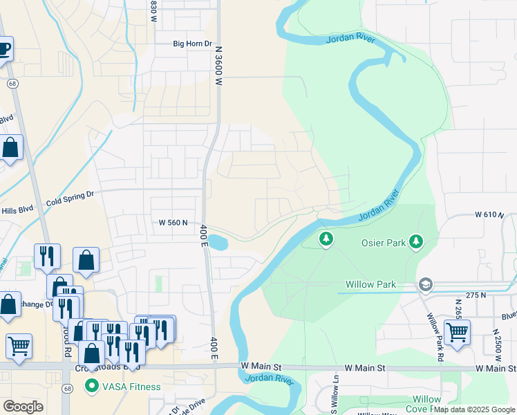 map of restaurants, bars, coffee shops, grocery stores, and more near 610 North Orchard Drive in Lehi