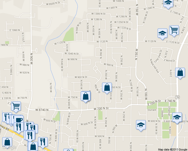 map of restaurants, bars, coffee shops, grocery stores, and more near 422 W 900 N in American Fork