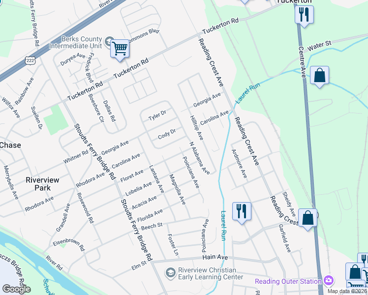 map of restaurants, bars, coffee shops, grocery stores, and more near 417 Floret Avenue in Reading