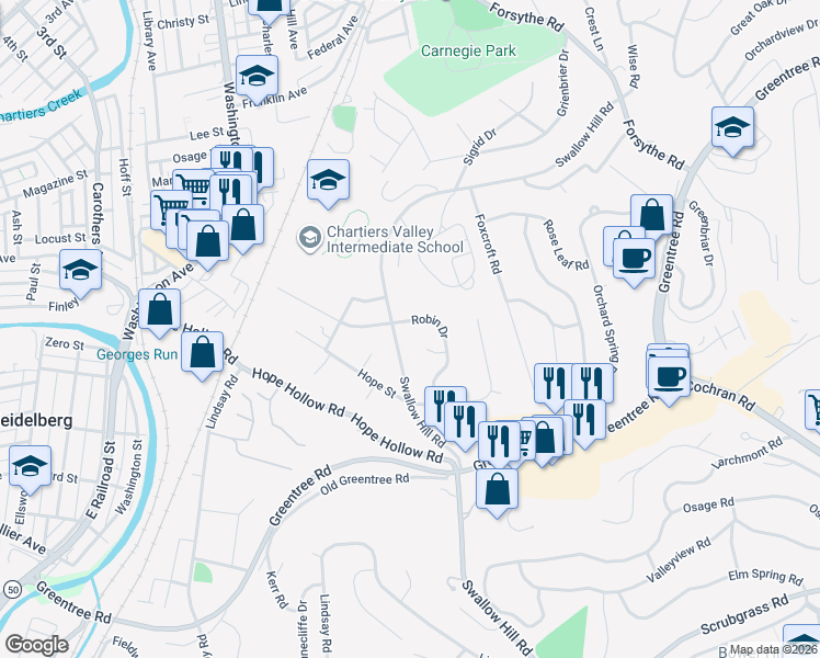 map of restaurants, bars, coffee shops, grocery stores, and more near 706 Robin Dr in Pittsburgh