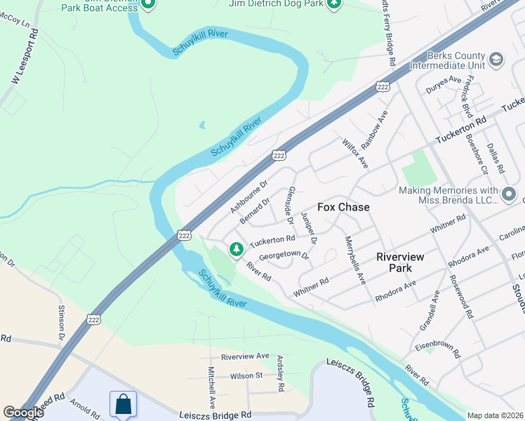 map of restaurants, bars, coffee shops, grocery stores, and more near 1132 Bernard Drive in Reading