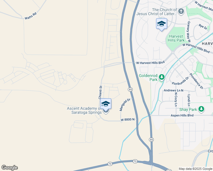 map of restaurants, bars, coffee shops, grocery stores, and more near Military Road in Lehi