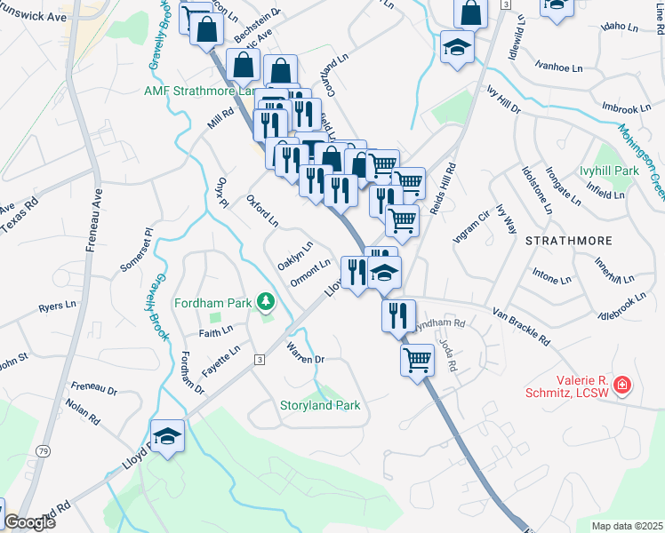 map of restaurants, bars, coffee shops, grocery stores, and more near 34 Ormont Lane in Matawan