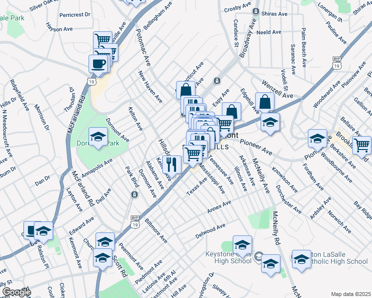map of restaurants, bars, coffee shops, grocery stores, and more near in Dormont