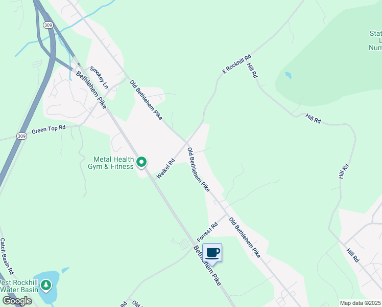 map of restaurants, bars, coffee shops, grocery stores, and more near 1921 Old Bethlehem Pike in Sellersville