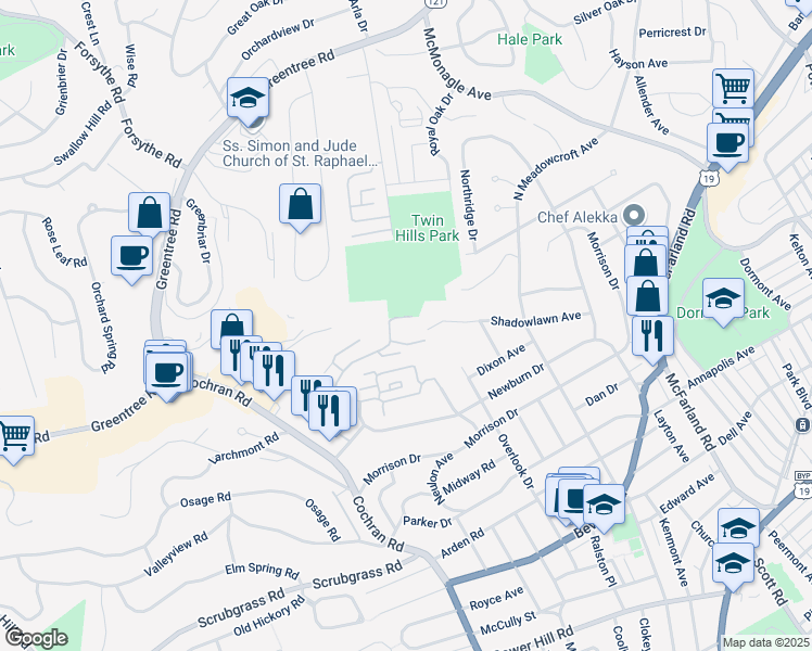 map of restaurants, bars, coffee shops, grocery stores, and more near 930 Adam Drive in Pittsburgh