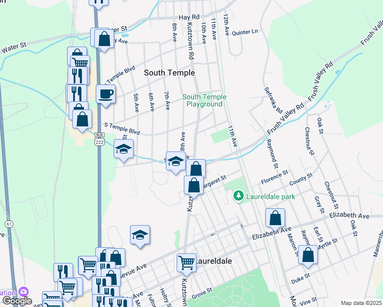 map of restaurants, bars, coffee shops, grocery stores, and more near 4000 Kutztown Road in Temple