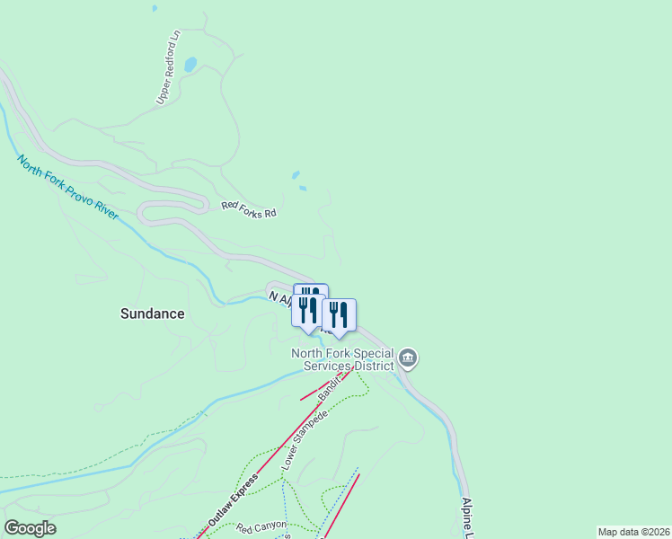 map of restaurants, bars, coffee shops, grocery stores, and more near 9019 Children's Road in Sundance