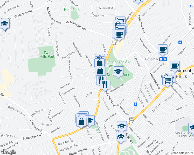 map of restaurants, bars, coffee shops, grocery stores, and more near 171 Morrison Drive in Pittsburgh