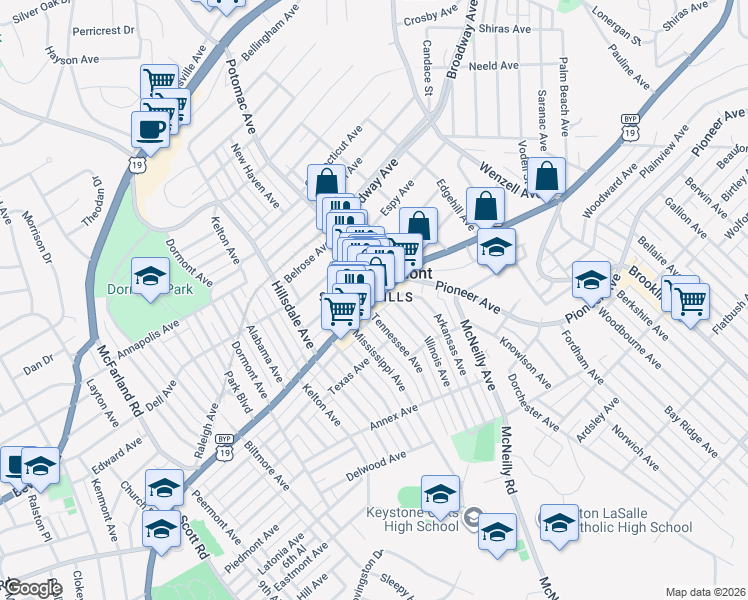 map of restaurants, bars, coffee shops, grocery stores, and more near West Liberty Avenue & Potomac Avenue in Dormont