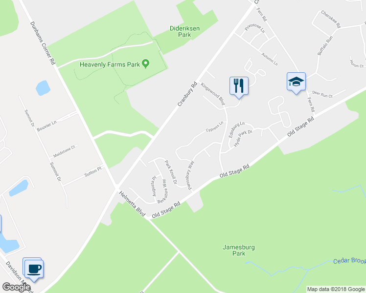 map of restaurants, bars, coffee shops, grocery stores, and more near 1705 Cypress Lane in East Brunswick