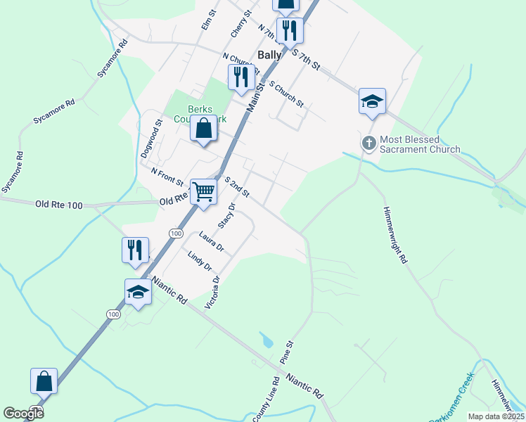 map of restaurants, bars, coffee shops, grocery stores, and more near 200 South 2nd Street in Barto
