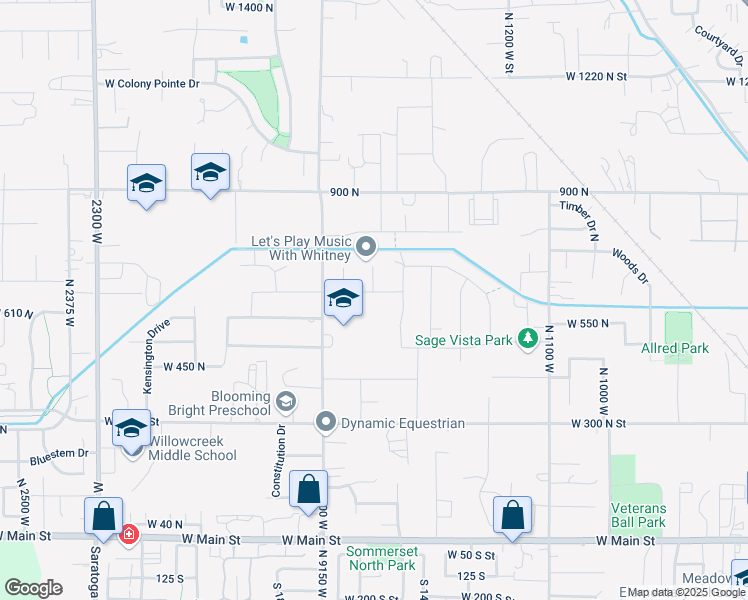 map of restaurants, bars, coffee shops, grocery stores, and more near 1551 West Timp Meadows Drive in Lehi