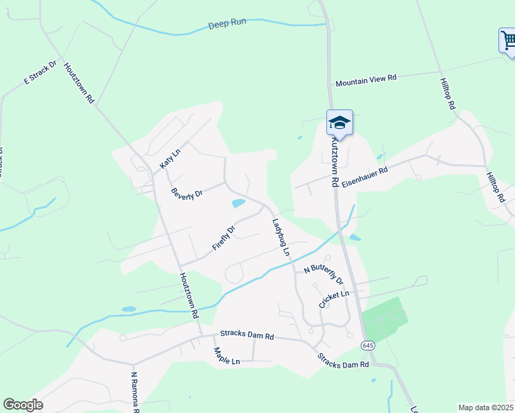 map of restaurants, bars, coffee shops, grocery stores, and more near 43 Firefly Drive in Myerstown