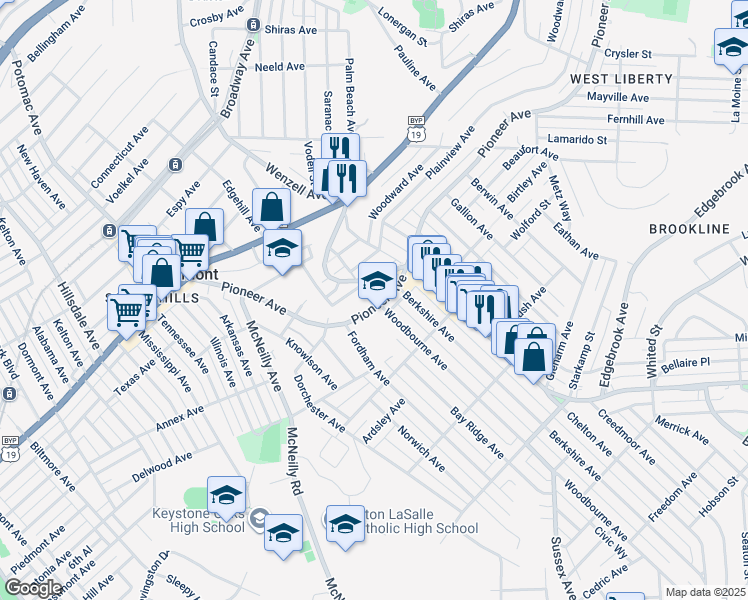 map of restaurants, bars, coffee shops, grocery stores, and more near 2652 Pioneer Avenue in Pittsburgh