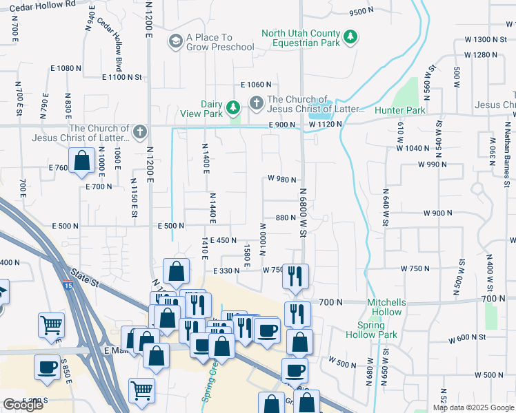 map of restaurants, bars, coffee shops, grocery stores, and more near 901 North Lakota Road in American Fork