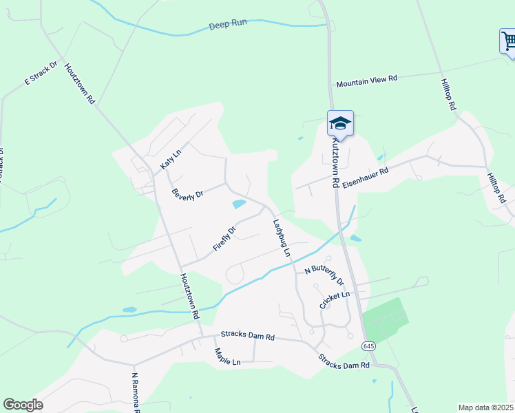 map of restaurants, bars, coffee shops, grocery stores, and more near 43 Firefly Drive in Myerstown