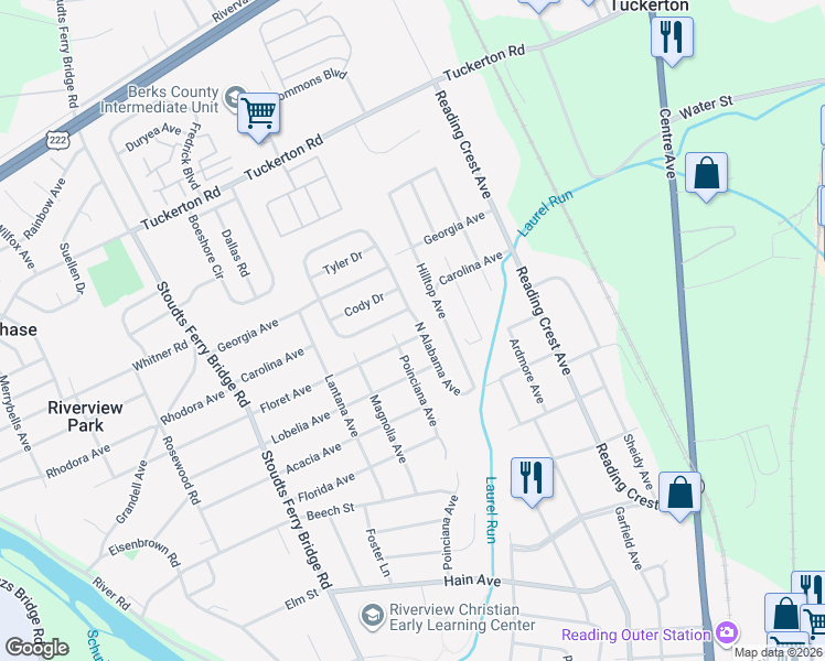 map of restaurants, bars, coffee shops, grocery stores, and more near 417 Floret Avenue in Reading