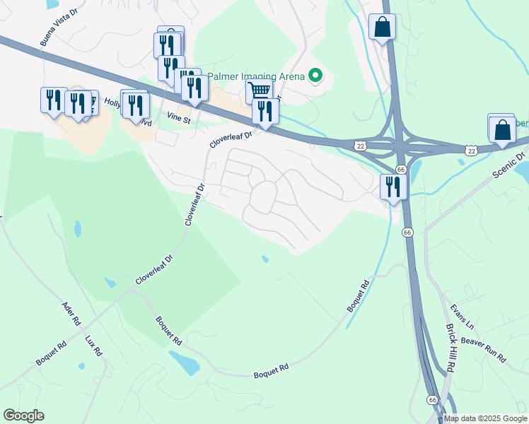 map of restaurants, bars, coffee shops, grocery stores, and more near 754 Cloverleaf Circle in Delmont