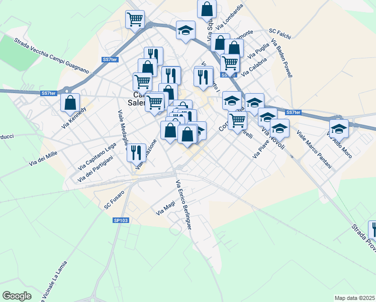 map of restaurants, bars, coffee shops, grocery stores, and more near 13 Via Pacinotti in Campi Salentina