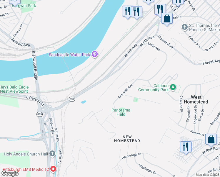 map of restaurants, bars, coffee shops, grocery stores, and more near 810 Doyle Ave in Homestead