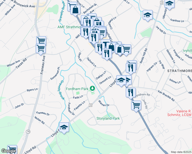 map of restaurants, bars, coffee shops, grocery stores, and more near 40 Overlea Lane in Aberdeen Township