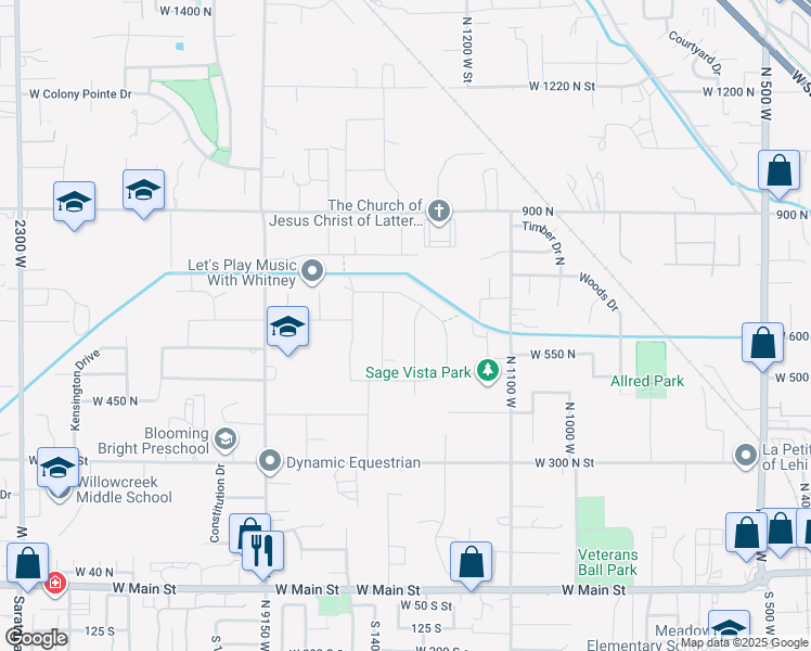 map of restaurants, bars, coffee shops, grocery stores, and more near 616 North 1375 West in Lehi
