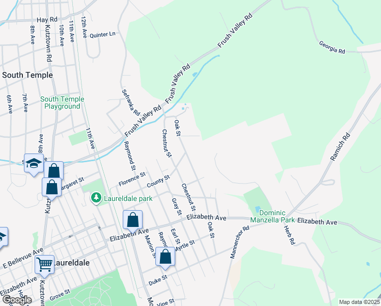 map of restaurants, bars, coffee shops, grocery stores, and more near 3537 Oak Street in Laureldale