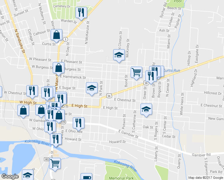 map of restaurants, bars, coffee shops, grocery stores, and more near 202 North Division Street in Mount Vernon