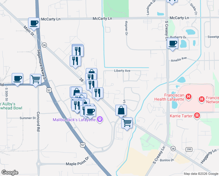 map of restaurants, bars, coffee shops, grocery stores, and more near 3605 Brandywine Court in Lafayette