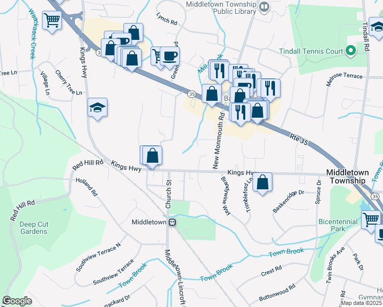 map of restaurants, bars, coffee shops, grocery stores, and more near 22 Winding Brook Way in Middletown