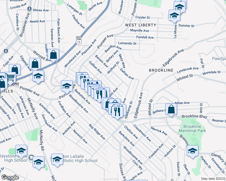 map of restaurants, bars, coffee shops, grocery stores, and more near in Pittsburgh