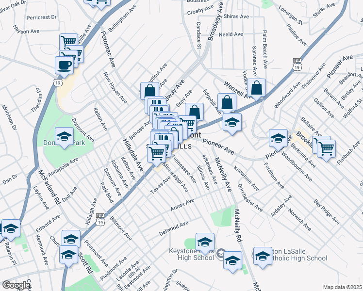 map of restaurants, bars, coffee shops, grocery stores, and more near in Dormont