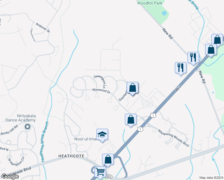 map of restaurants, bars, coffee shops, grocery stores, and more near 3 Foxtail Lane in South Brunswick Township