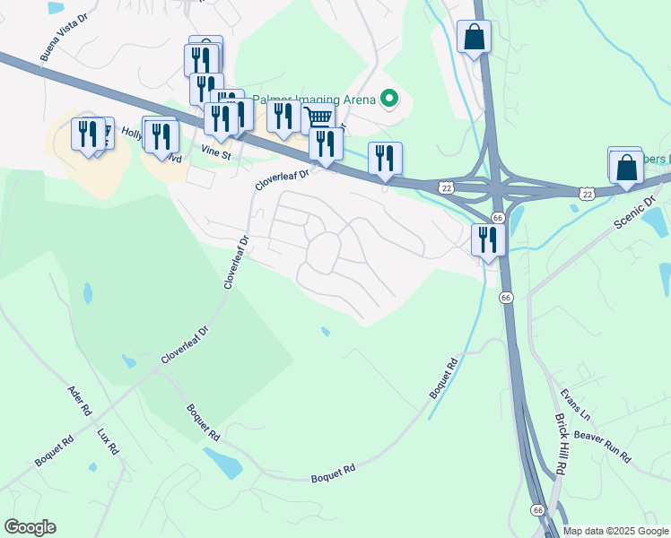 map of restaurants, bars, coffee shops, grocery stores, and more near 754 Cloverleaf Circle in Delmont