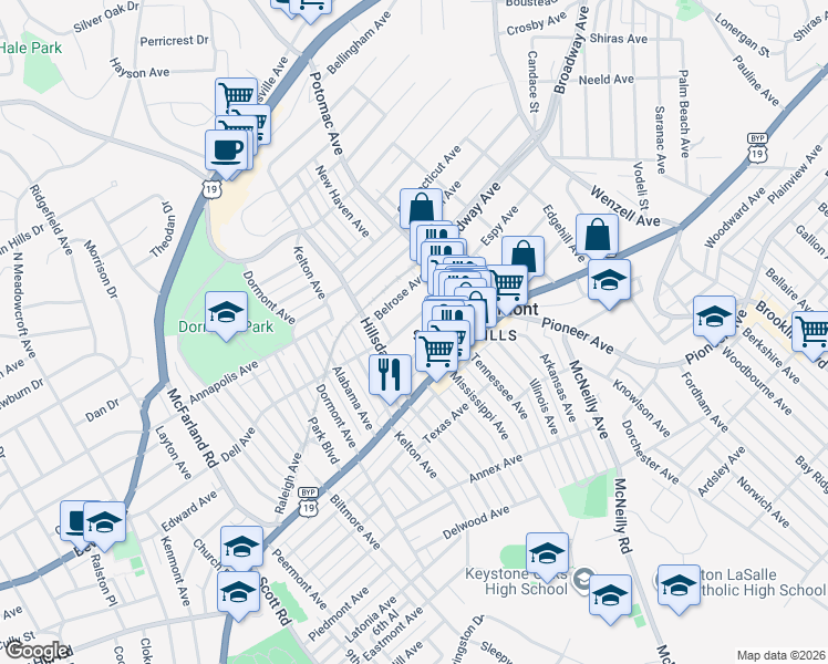 map of restaurants, bars, coffee shops, grocery stores, and more near 2955 Espy Avenue in Pittsburgh