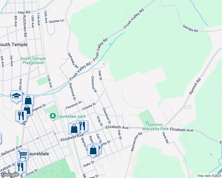map of restaurants, bars, coffee shops, grocery stores, and more near 3537 Oak Street in Laureldale