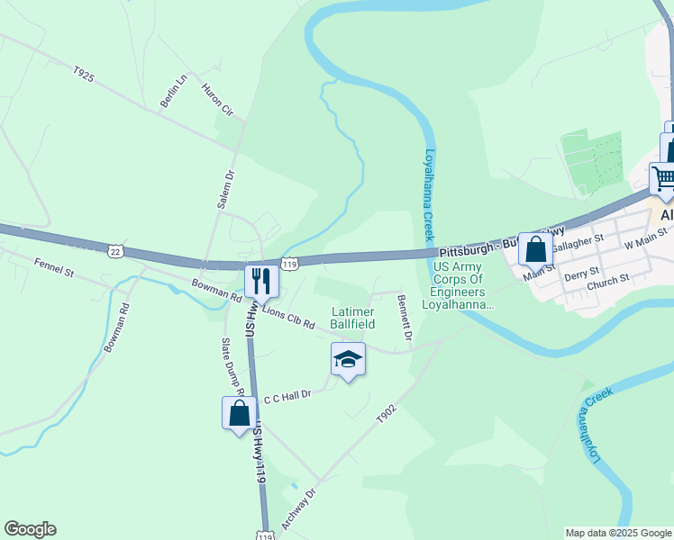 map of restaurants, bars, coffee shops, grocery stores, and more near 8113 U.S. 22 in New Alexandria