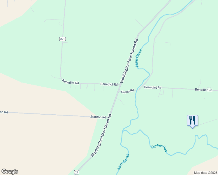map of restaurants, bars, coffee shops, grocery stores, and more near 3120 Township Road 221 in Marengo