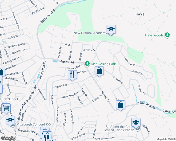map of restaurants, bars, coffee shops, grocery stores, and more near 323 Joseph Street in Pittsburgh