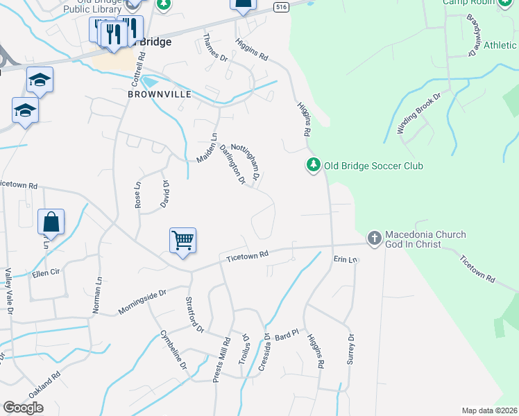 map of restaurants, bars, coffee shops, grocery stores, and more near 834 Darlington Drive in Old Bridge