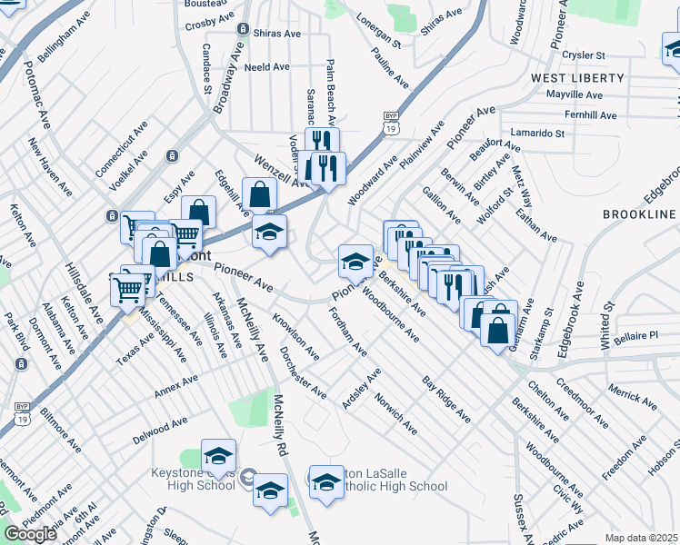map of restaurants, bars, coffee shops, grocery stores, and more near 2652 Pioneer Avenue in Pittsburgh