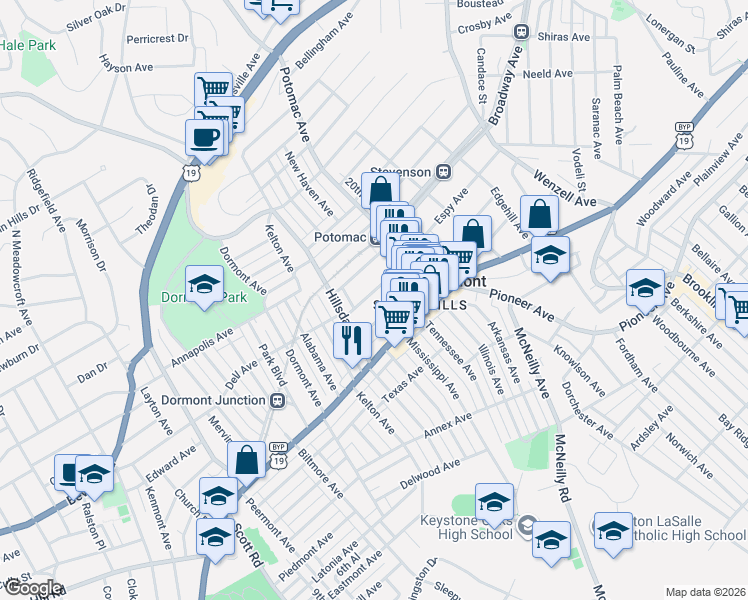 map of restaurants, bars, coffee shops, grocery stores, and more near in Dormont