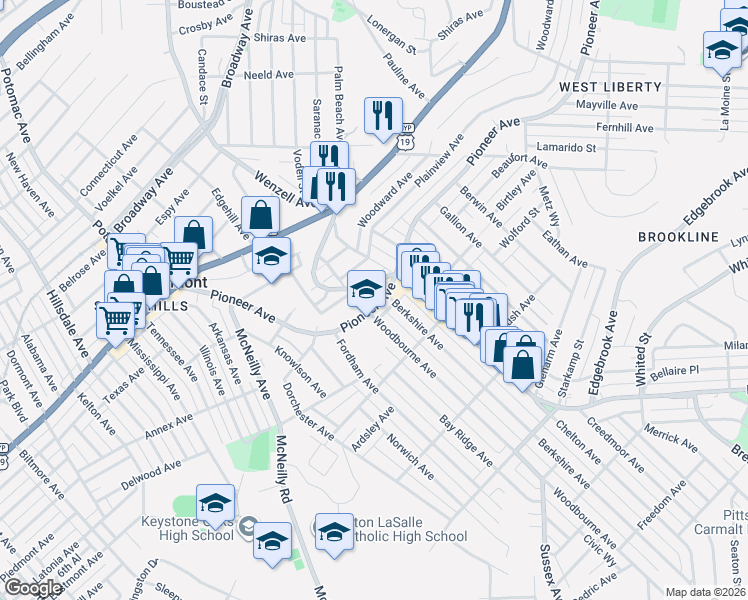 map of restaurants, bars, coffee shops, grocery stores, and more near 2652 Pioneer Avenue in Pittsburgh