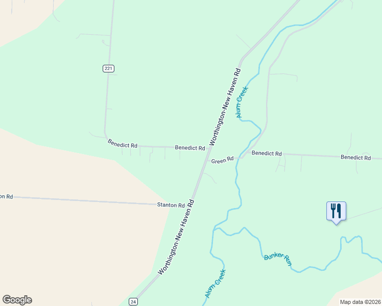 map of restaurants, bars, coffee shops, grocery stores, and more near 3120 Township Road 221 in Marengo