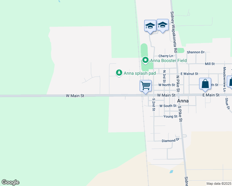 map of restaurants, bars, coffee shops, grocery stores, and more near 401-593 West Main Street in Anna