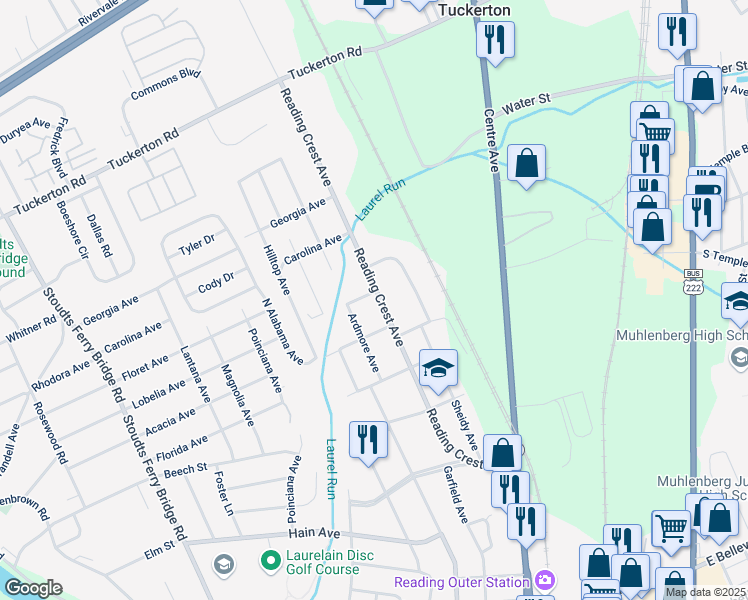 map of restaurants, bars, coffee shops, grocery stores, and more near 3624 Reading Crest Avenue in Reading