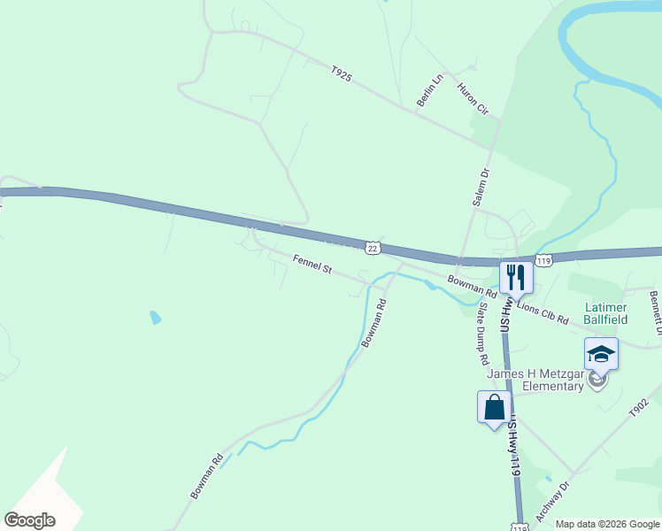 map of restaurants, bars, coffee shops, grocery stores, and more near 265 Fennel Street in New Alexandria